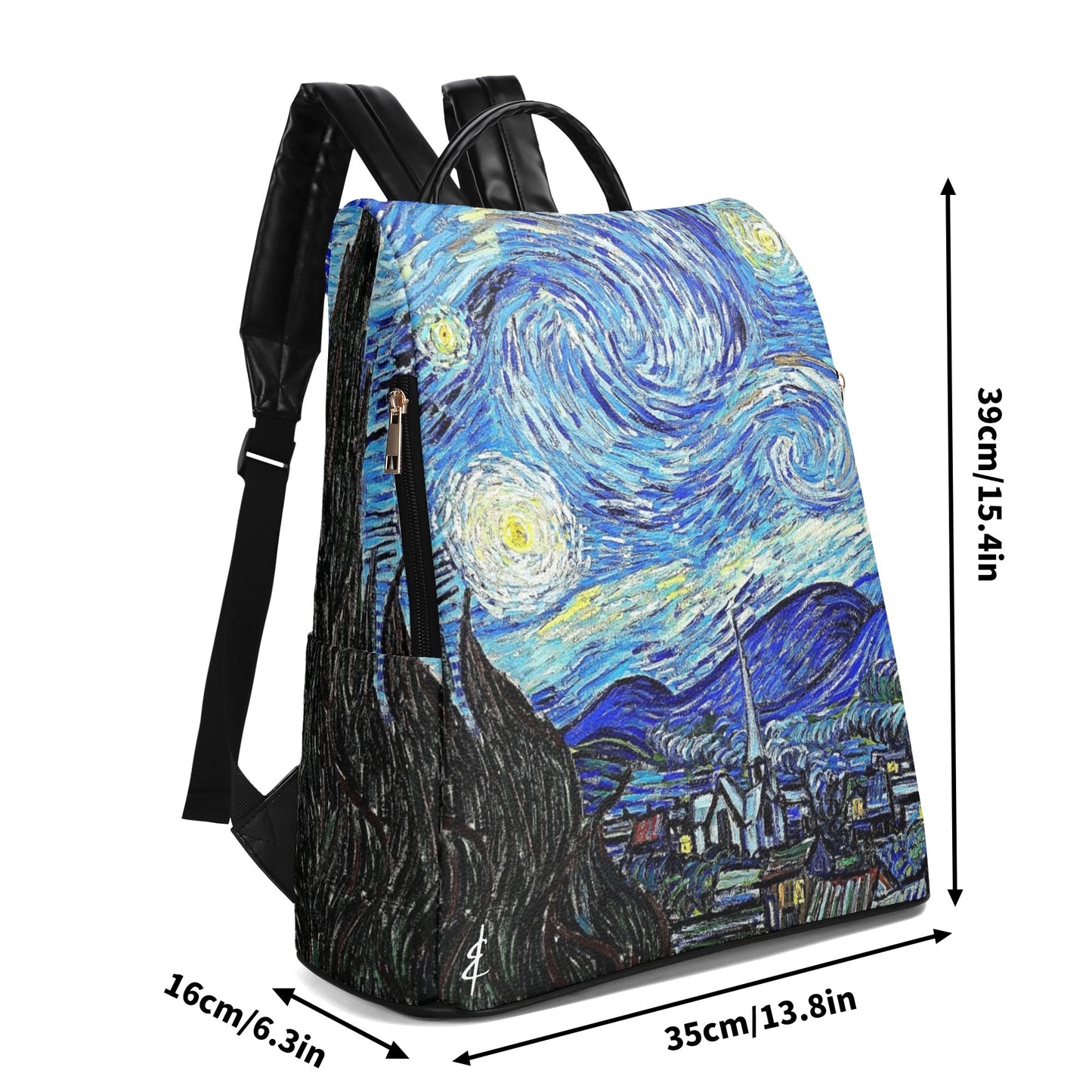 Mochila Antirrobo Noche Estrellada, Van Gogh. Cuero Vegano. Edición limitada